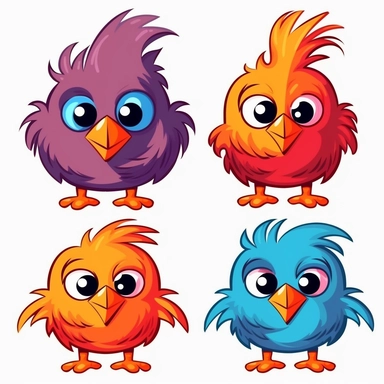 cute cartoon bird clipart, white background,--no cut-off edges