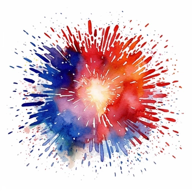 watercolor american patriotic flag fireworks clipart illustration, centred, vibrant colors, add the flag , on a white background, no watermark, no logo, no writing