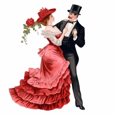 a victorian man dancing with a victorian lady clipart red rose white background q2