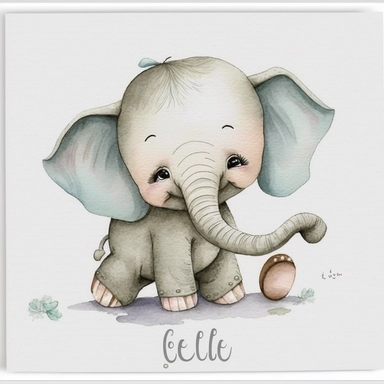 adorable happy crawling baby elephant in etsy's handpainted cute animal clipart style hand painted watercolor pencil drawing, handmade painting, strong watercolor texture, 3d shading children's storybook genre illustration, unrealistic, , white background