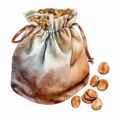 small bag for Coins, watercolor, clip art, white background,