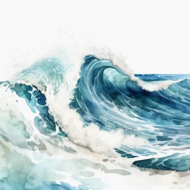 watercolor, hyper realistic, white background with margins, 8k, ultra detailed clipart, blue navy, cut out image, mall waves to the beach