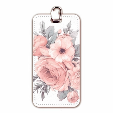 hand drawn , watercolor, hyper realistic, white background, white margins, 16k, ultra detailed clipart, cut out image, hand-drawn, ultra HD, sharp and clean art a vintage luggage tag with delicate floral , capturing the romantic and feminine aesthetics often associated with vintage fashion and travel. light pink pastel