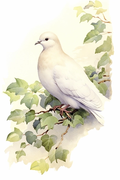 Clip art of dove, white, White margins around the image, drawn by Helen Beatrix Potter, easy to crop image, white background