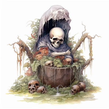 clipart memmento mori, no letters, detailed, watercolour, coloured, grim