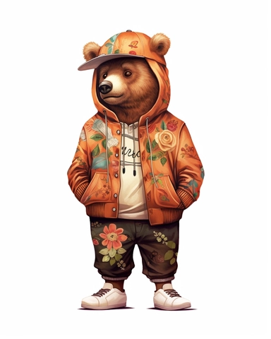 brown bear in a tracksuit ,wearing a hat ,cartoon, ,Cool, full body, Sublimation Clipart ,Cartoon,hyper realistic, intricate detail, illustration style,high solution, clipart, ,8k, style of Bohemian, style of Anna Süßbauer and Jon Klassen,vector, Vector, white background,Solid Background, Sharpness and clarity, masterpiece, trending on Artstation and Dribbble.--v 5.1