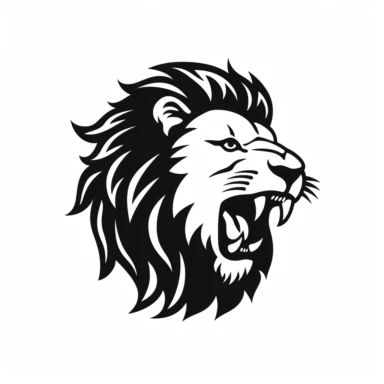 roaring lion head black frontal view silhouette vector flat simple identification symbol white backround white background minimalistic clipart png svg
