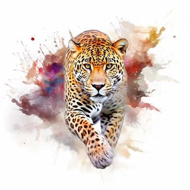watercolor clipart, white background, a stunning jaguar, showcasing its wild beauty