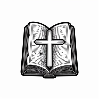 Bible book with a cross on it, Line art style, clipart solid white background