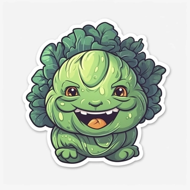 cute Cabbage, happy and smiling, bold line, clipart, sticker, white background, no shadow, 8k detail