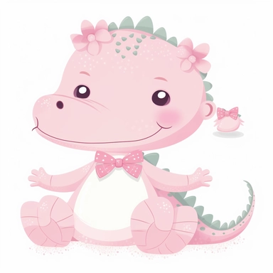 clip art of cute pastel pink girl alligator white background