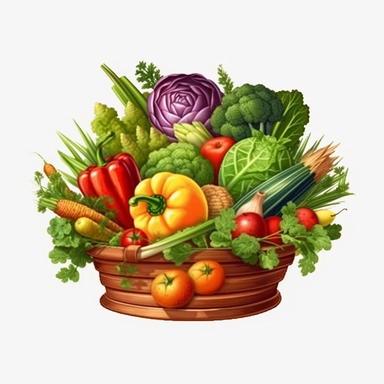 hd clipart, vegetables, child farm animal theme, cartoon style, white background, fully detailed,