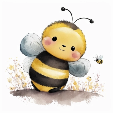 detail cute disney bumble bee watercolour art style nursery clipart, plain background
