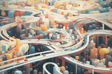a close up of a infinite loop highway on a white background, james gilleard and james jean, escher, trending on artisation, connectedness, scutoid, mit technology review, by Sam Spratt, dan mcpharlin : : ornate, wormholes, tetris, monolithic, stylized stl, clipart icon, simple 4 colors from gray to metalic blue, vector-based, sharp border, plane color and very define, high quality, digital art, 8k resolution, masterpiece, congruent, amazing, incredible, awe-inspiring, mind-blowing, masterful, in