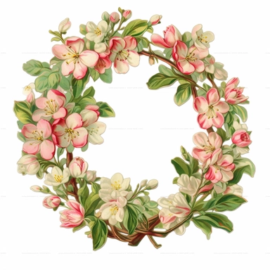 Vintage 1920 Apple Blossom Oval Floral Wreath Illustration, Chromolithograph, Die Cut, 1920s Illustration, Vintage, Chromolithograph, Colorful, Antique, Ephemera, Clipart, 8k, Isolated on white