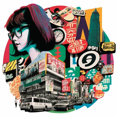 Creative graphic design, design, Jpop culture, Geek on in Akihabara, collage, clipart, graphic, illustrations, 16K