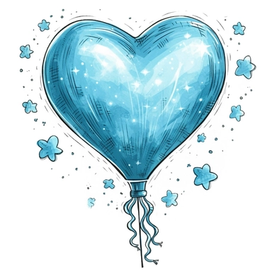 one heart light blue shape ballon has sparkles inside handrawn same size lines clipart