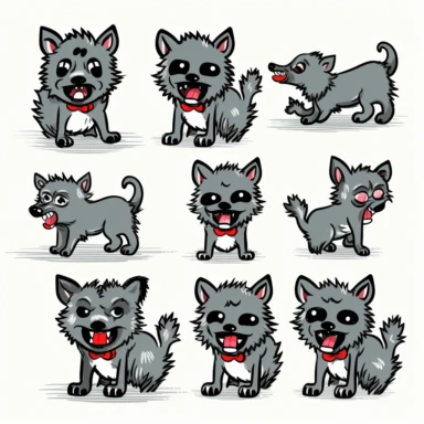 a set of black line clipart inspired by zombie wolves and income inequality and class warfare and evil muppets and Funko Pop toys