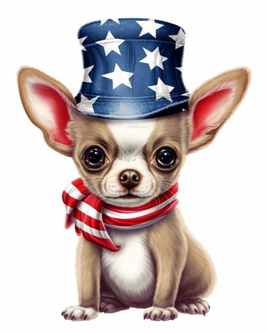 chihuahua wearing patriotic hat and a shirt, a clipart featuring an adorable puppy in high detail, vector graphic, Free-cut on an all-white background