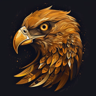 vector art, logo design, Golden Eagle drawing,Golden Eagle clipart, transparent background, 4k quality, flawless drawing , Alebrije, abstract, Illustrators, by Sabbas Apterus