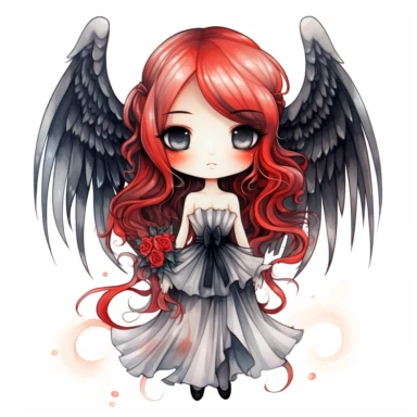 Angel of Death chibi, watercolor, clipart, sublimation, white background