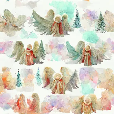 chistmas angels pattern, gradient background in watercolor clipart style