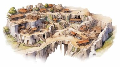 isolated images, illustrations on a white background, realistic top down overhead view caveman village map, Clipart, watercolor, realistic, isolated, full building, highly detailed, hdr, 32K, photo expert quality, watercolor realistic, hyperrealistic and highly detailed, isolated on a white background