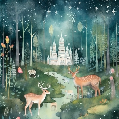 Enchanted Forest watercolor hyperdetailed ultra realistic clipart featuring a magical forest with talking animals and sparkling fairy dust , style of Anna Süßbauer and Jon Klassen,cinematic,Photography,Vector,Solid Background , masterpiece, trending on Artstation and Dribbble.--ar 3:2