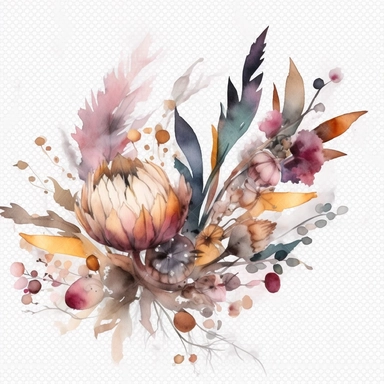 watercolor, pompus dried flower, top right-hand corner scroll ideal for a wedding stationery, clipart