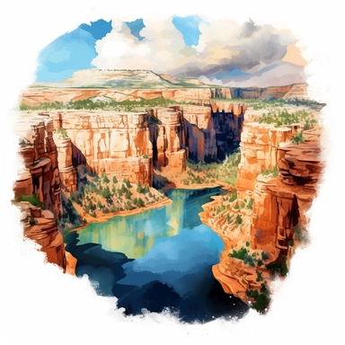 a United States Grand Canyon in the style of watercolour clipart with detailed brush strokes