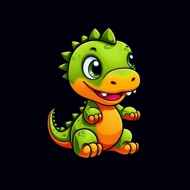 cute cartoon dinosaur clipart, black background,--no cut off edges
