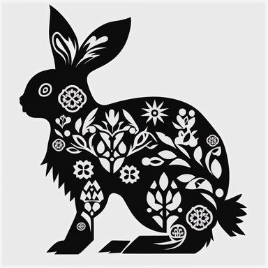 Chinese New Year rabbit, paper cut style, silhouette, black on white background, simple shapes, svg, vector graphic, hd vector, clipart, minimalistic simple