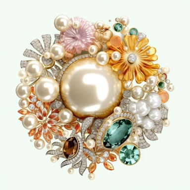 generate a clipart depicting perfect gemstone and pearls charms with intricate details and a lustrous surface. small gemstone swarovski charms top view truly timeless elegance premium luxury AAA+ opal adularescence incorporating precious gemstone gold dru