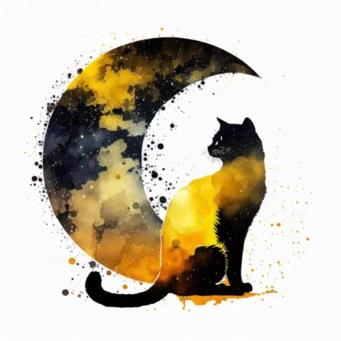 space sky moon night cat yellow painted clipart white backround