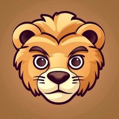 Cute lion face, cartoon, clipart, mascot, isolated on random background