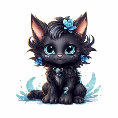 Cute Beautiful Dark Fairy Cat Sublimation Clipart ,Cartoon,hyper realistic, intricate detail, illustration style,high solution,on the white background