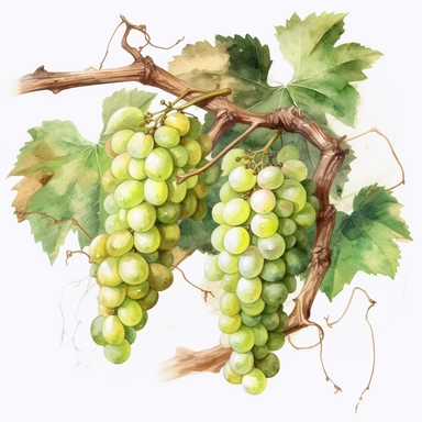 Green Grapes vines on a small dried dead tree , Watercolor, pastels, clipart, beautiful, colourfull, png transparent white background, high resolution, no caption q4 s2