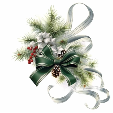 clipart with white background, pine boughs with pretty Christmas bow as a page border, clearly defined separate image, high quality--ar3:4-no mockups, watermarks, numbers, writing, letters--q2--v5.1--s1000