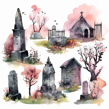 gloomy watercolor cemetery things clipart