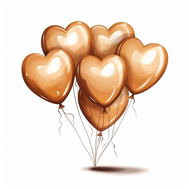 illustration of a group of heart shape light brown balloons against white background in watercolor style, beautiful, vibrant colors, white background, clipart, PNG pure white background, high resolution, best quality, unreal engine 5
