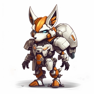 robot fox fighter bot cool clipart white background clean lines
