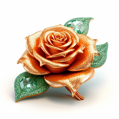 clipart of a realistic rendering of an orange rose made out of pure diamond and emerald on a white background, in the style of extremely detailed, mineral, expensive, 8k
