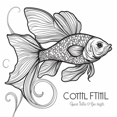 goldfish line art svg style, art nouveau style, black lines, detailed, flat design, white background, clipart style, black and white,