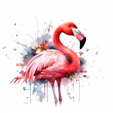 An endearing watercolor Flamingo bird clipart of Flamingo bird playing with elements 300DPI