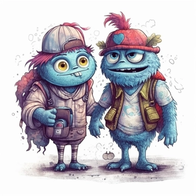 Cute Beautiful Couple Monster Sublimation Clipart,Cartoon, hyper realistic, intricate detail, illustration style,high solution,on the white background