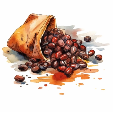 a Coffee beans in the style of watercolour clipart with detailed brush strokes