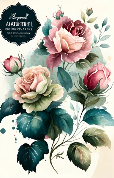 Create an image of vintage watercolor roses with splashes in a 2:3 ratio clipart. The final image should be created using traditional watercolor techniques, with high-quality paper and professional-grade paints.