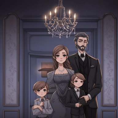 family photo clipart for social bookmarking, elegant realism, anime aesthetic, dark white and dark gray, multilayered realism, glistening, cartoon mis-en-scene