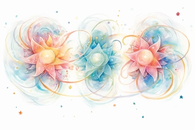 Watercolor, Design a multiple star system with three or more stars orbiting each other in a delicate cosmic ballet clipart, hd, on a white background, spaced out