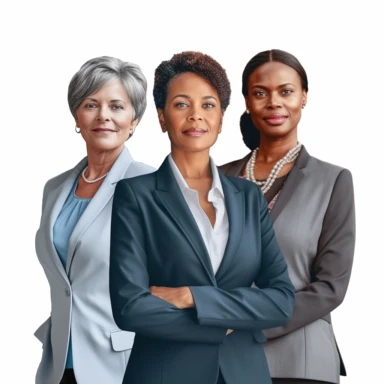 3 clipart women ceo's, african american, white, and indian, standing together, happy, true to life, realistic, ultra realistic, portrait, 16k, cinematic